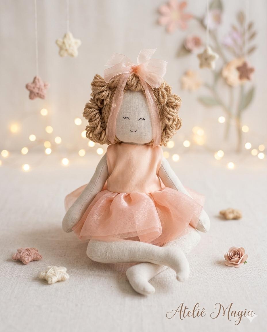 A.I. - Boneca de Pano com roupinha - (Vestido Rosa)