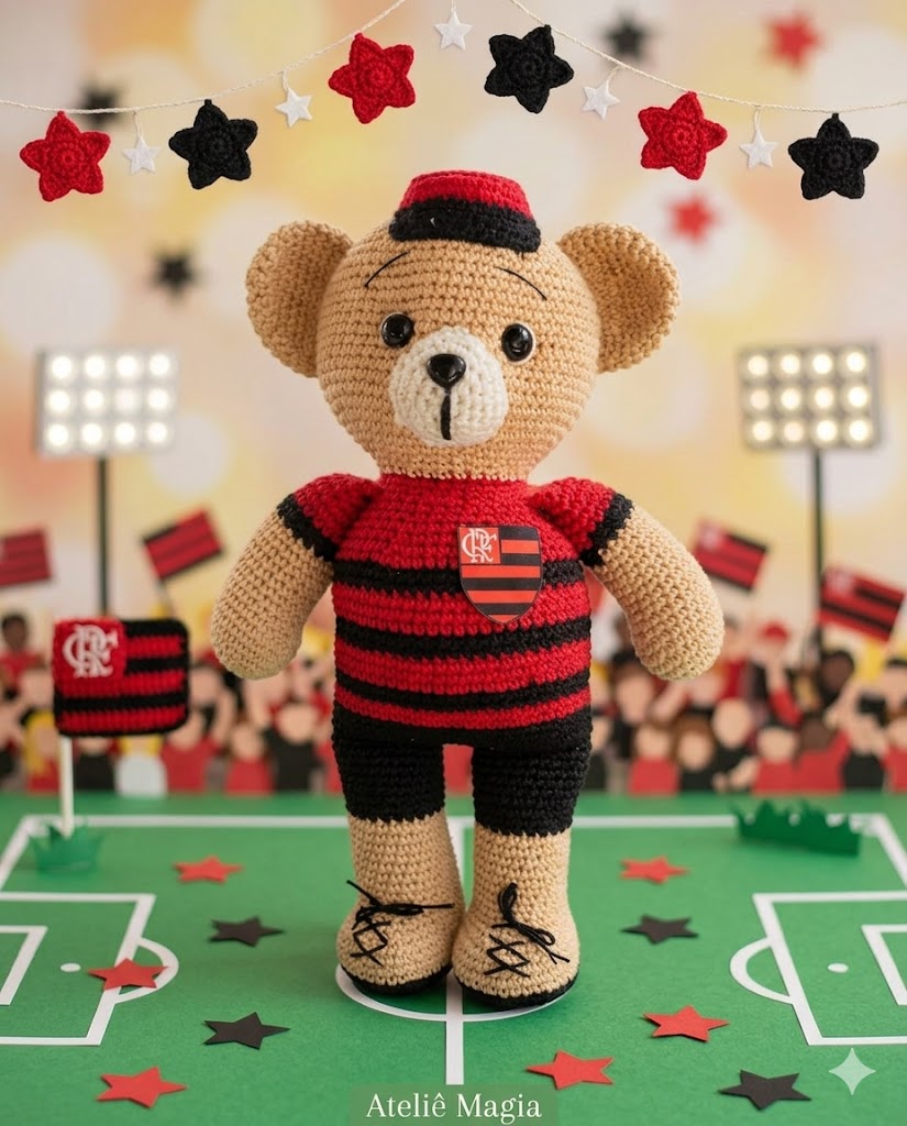 VR-SP - Ursinho do Flamengo de Crochê