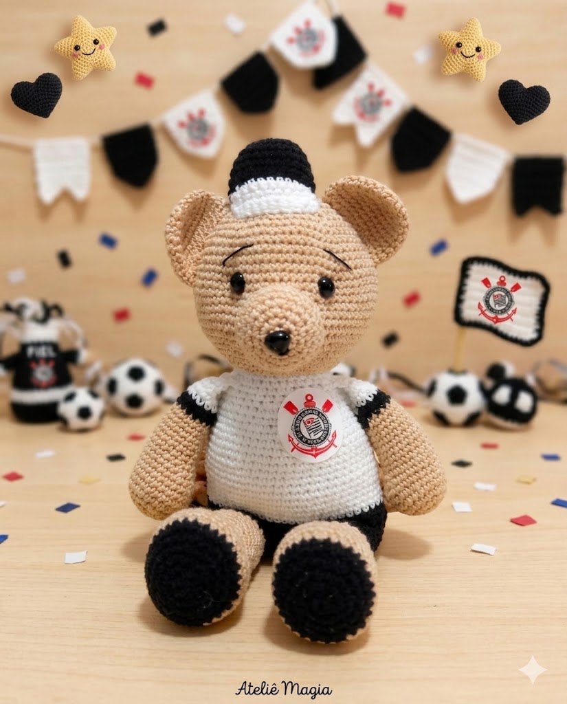 VR-SP - Ursinho do Corinthians de Crochê